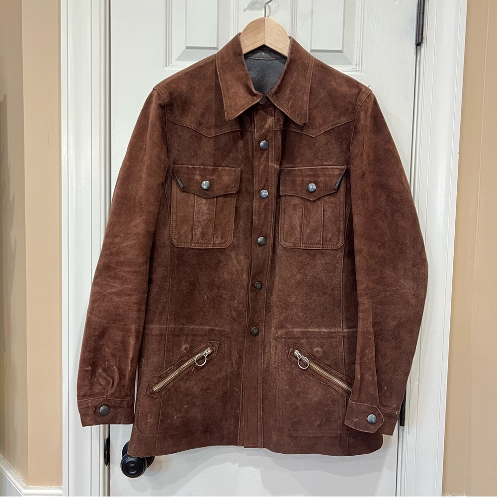 Vintage Brown Suede 100% Genuine Leather Jacket Made in Spain Women's Large - Picture 1 of 13